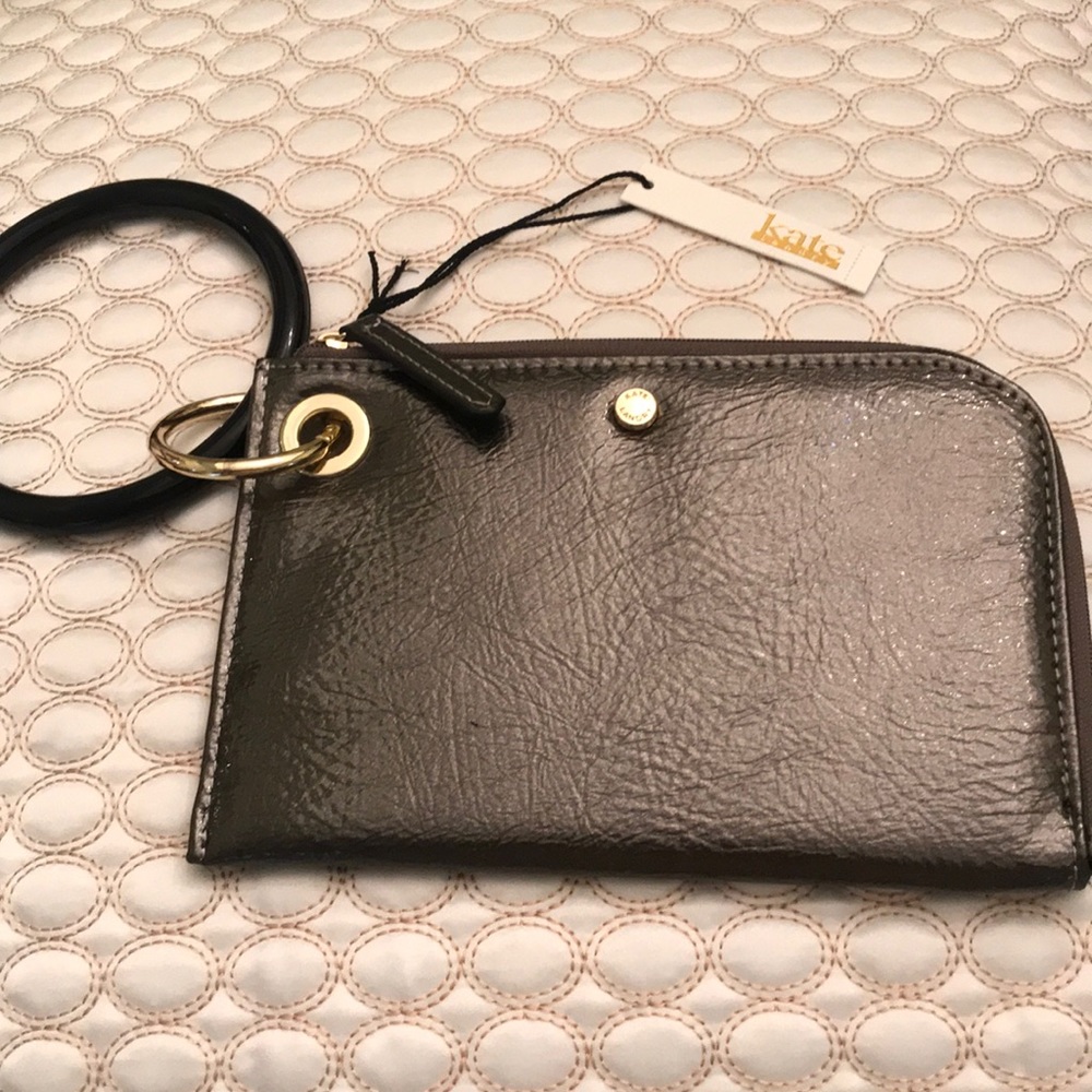 Kate Landry Metallic Silver/Gold Ring Clutch NWT